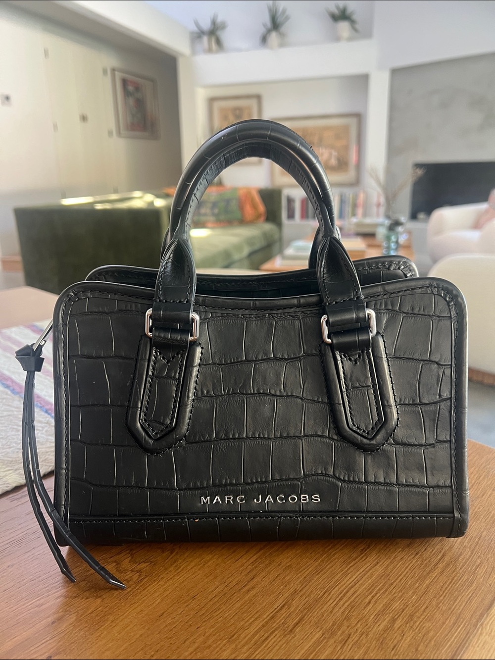Marc Jacobs Black Croc-Embossed Small Leather Satchel